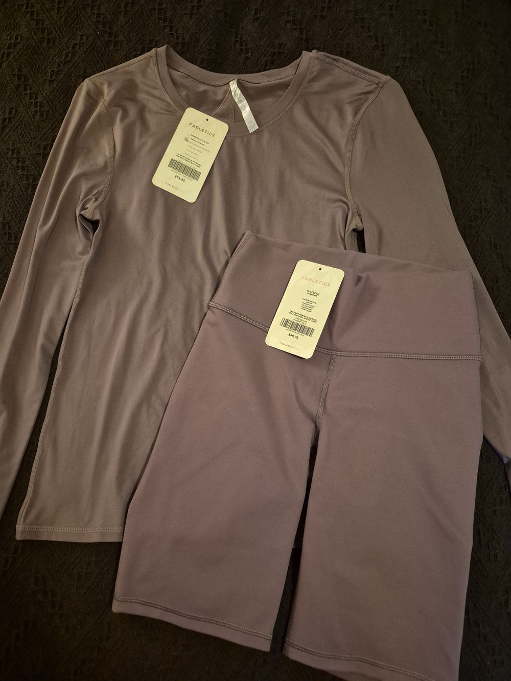 Fabletics Mauve Long Sleeve Top & High-Waist Bike Shorts Set